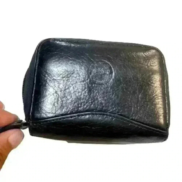 MANCINI BLACK LEATHER CARD ZIP WALLET PURSE - Picture 14 of 14